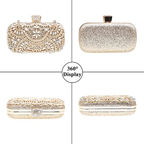 DA BODAN Womens Sparkly Rhinestone Sequin Glitter Bag Clutch Evening Handbag Shoulder Bags Purse for Wedding Party Prom (Full Gold) - Image 3