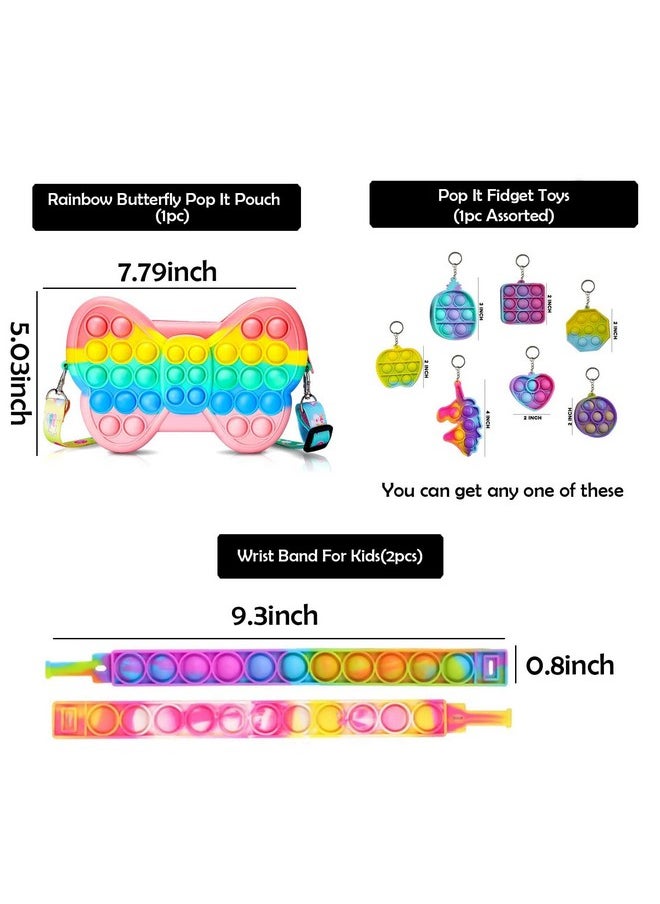 Party Propz Party Propz Pop It Toys for Kids- Combo of 4 Pcs | Return Gifts for Kids | Pop It Keychain and Popit Pouch for Girls | Fidget Toys for Kids | Rainbow Butterfly pop it bracelet for kids | Pop It Key Ring  - Image 2