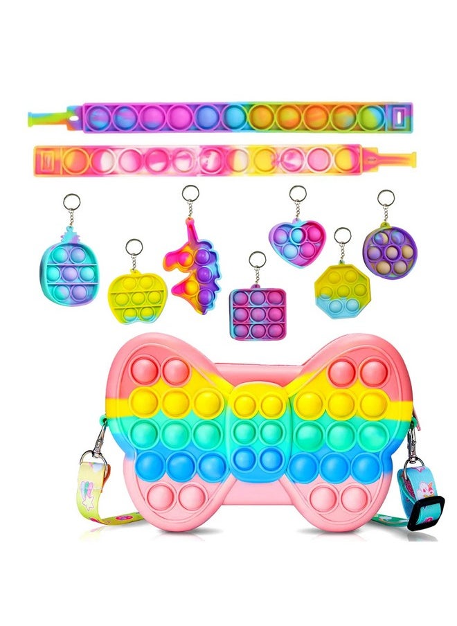 Party Propz Party Propz Pop It Toys for Kids- Combo of 4 Pcs | Return Gifts for Kids | Pop It Keychain and Popit Pouch for Girls | Fidget Toys for Kids | Rainbow Butterfly pop it bracelet for kids | Pop It Key Ring  - Image 1