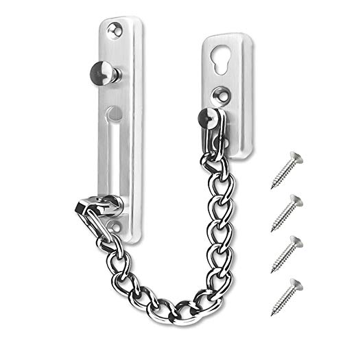 Shuxy Anti-Theft Lock Security Chain Door Guard Reinforced Solid Latch Guard Clasp for Swing-in Doors Heavy Duty Chain Door Lock for Home Bedroom Hotel Office, Silver - Image 1