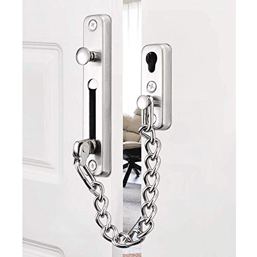 Shuxy Anti-Theft Lock Security Chain Door Guard Reinforced Solid Latch Guard Clasp for Swing-in Doors Heavy Duty Chain Door Lock for Home Bedroom Hotel Office, Silver - Image 3