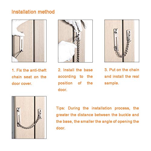 Shuxy Anti-Theft Lock Security Chain Door Guard Reinforced Solid Latch Guard Clasp for Swing-in Doors Heavy Duty Chain Door Lock for Home Bedroom Hotel Office, Silver - Image 4