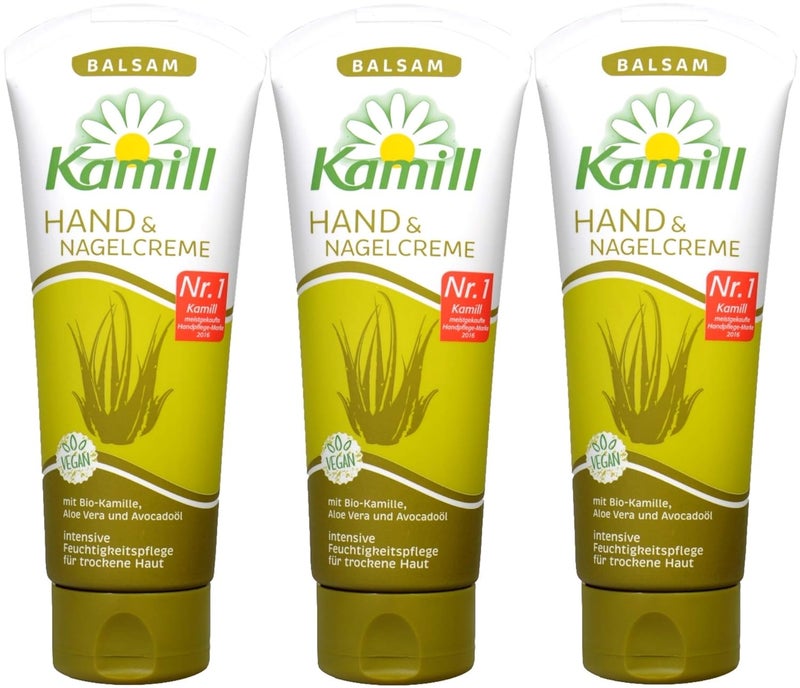 Kamill 3x100 ml Hand Nail Cream BALSAM with BIO CamomileCamomile Aloe Vera Avocado Oil and Bisabolol Germany