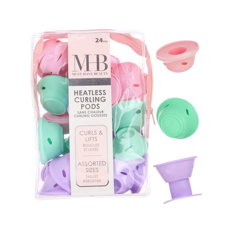 Expressions 24pc Heatless Curling Pods  Silicone Hair Rollers For No Damage Heatless Curls Heatless Curlers Value Pack Overnight Hair Curlers For Versatile Hairstyling PASTEL