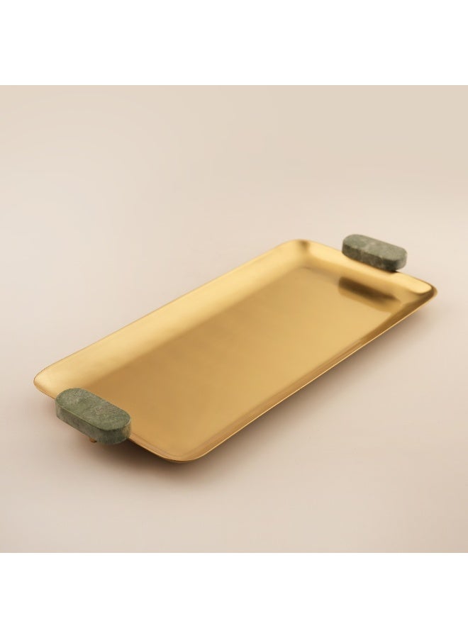La Mesa Metal Serving Tray With Green Marble Handle 35*15*2.5Cm, Gold - Image 1