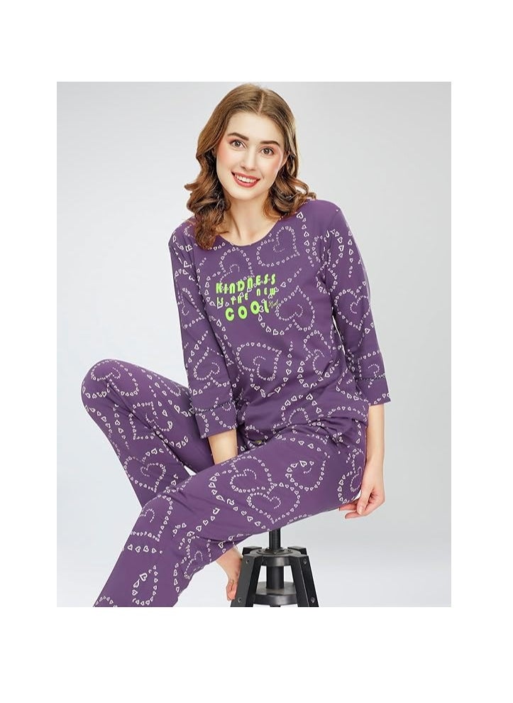 Accessorize Kingdom - Night Suit for Women's Heart Printed Cotton Night Dress of Top and Pajama Set - Image 1