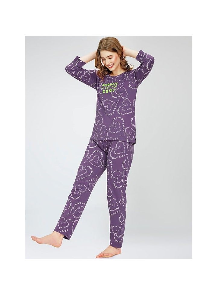 Accessorize Kingdom - Night Suit for Women's Heart Printed Cotton Night Dress of Top and Pajama Set - Image 1