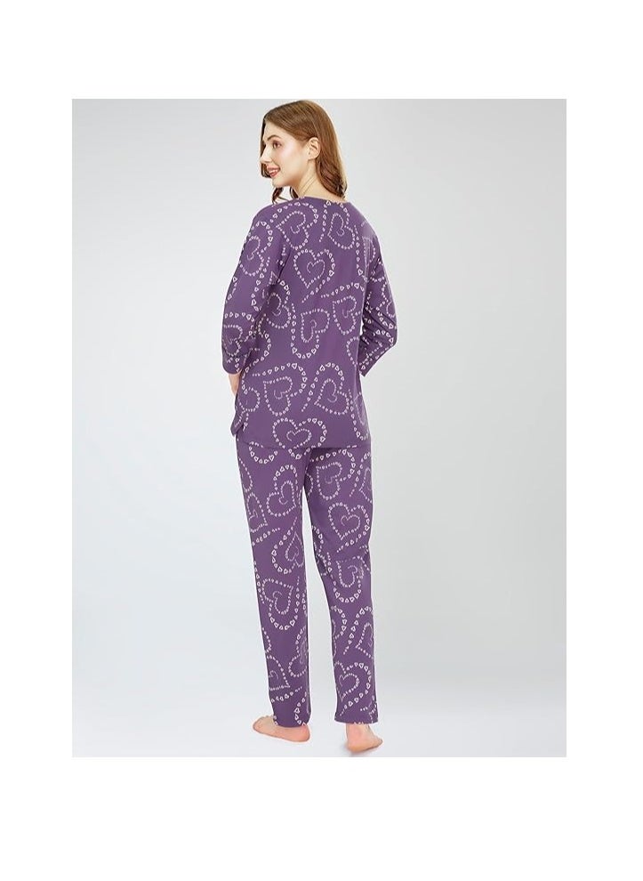 Accessorize Kingdom - Night Suit for Women's Heart Printed Cotton Night Dress of Top and Pajama Set - Image 1