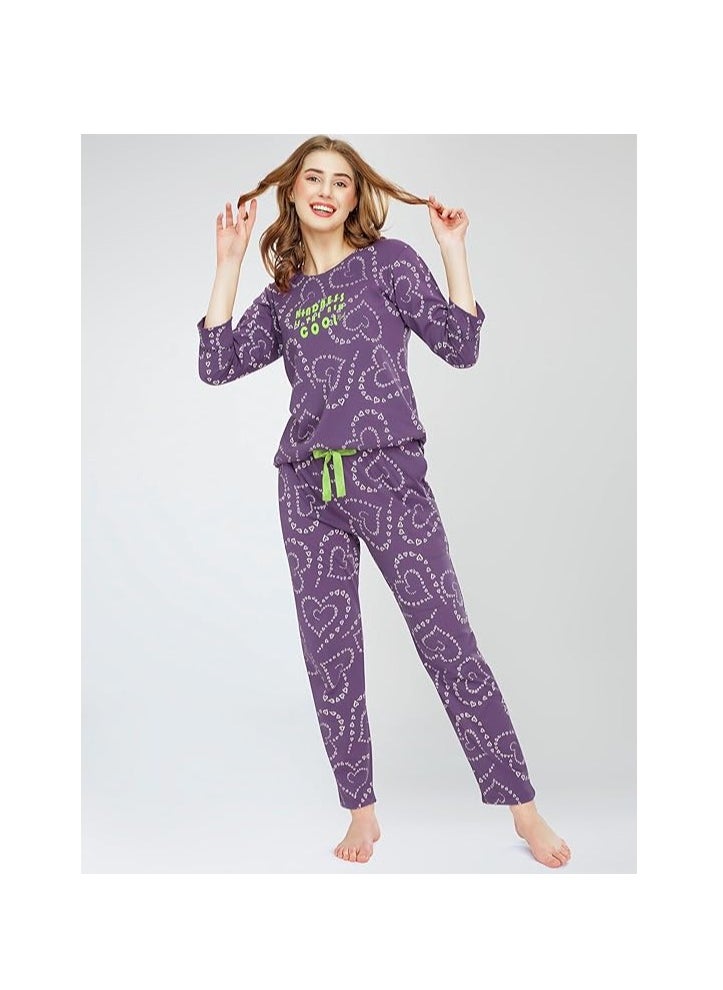 Accessorize Kingdom - Night Suit for Women's Heart Printed Cotton Night Dress of Top and Pajama Set - Image 1