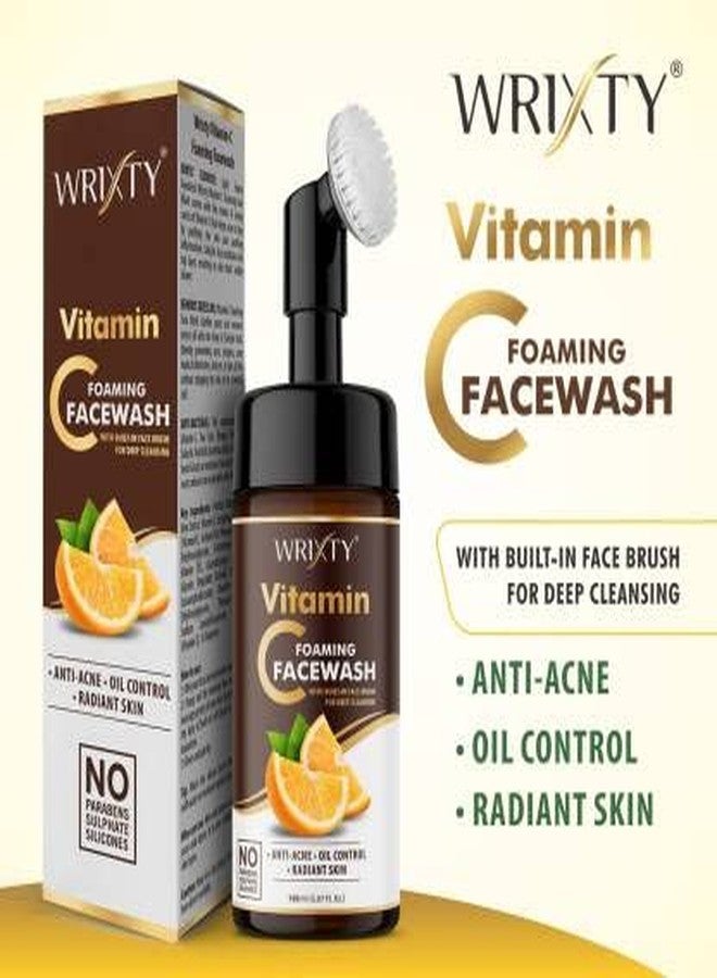 Wrixty Vitamin C Foaming Face Wash With Built-In Face Cleanser Brush | For Deep Cleansing | No Parabens, Sulphate, Silicones - 450ml - Image 2