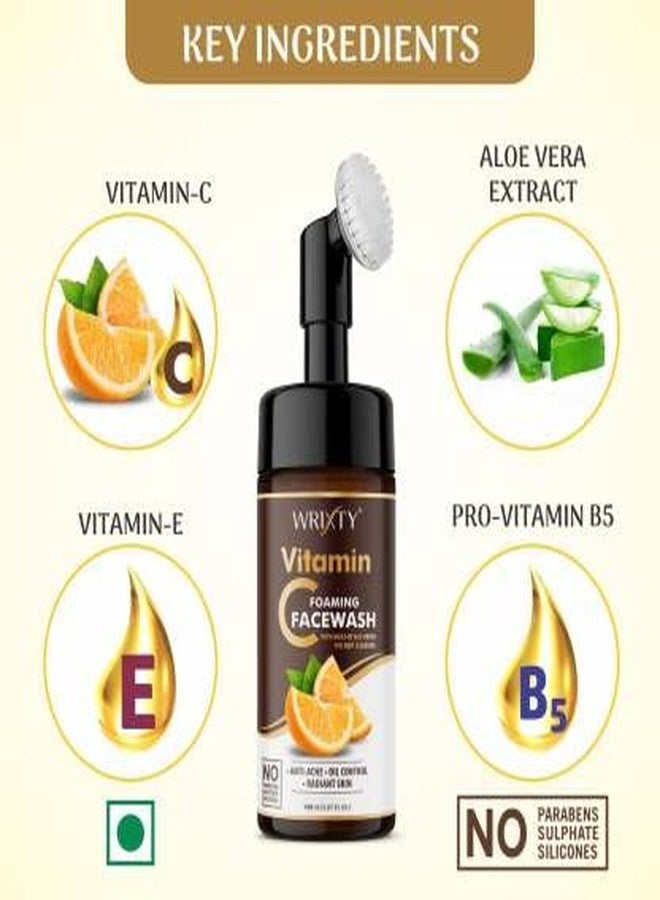 Wrixty Vitamin C Foaming Face Wash With Built-In Face Cleanser Brush | For Deep Cleansing | No Parabens, Sulphate, Silicones - 450ml - Image 3