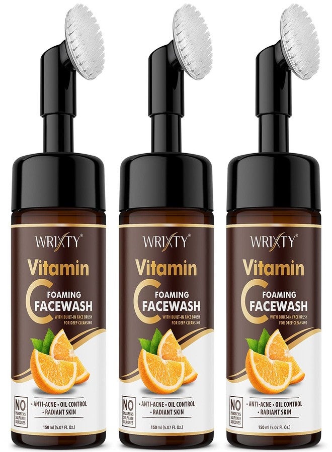 Wrixty Vitamin C Foaming Face Wash With Built-In Face Cleanser Brush | For Deep Cleansing | No Parabens, Sulphate, Silicones - 450ml - Image 1