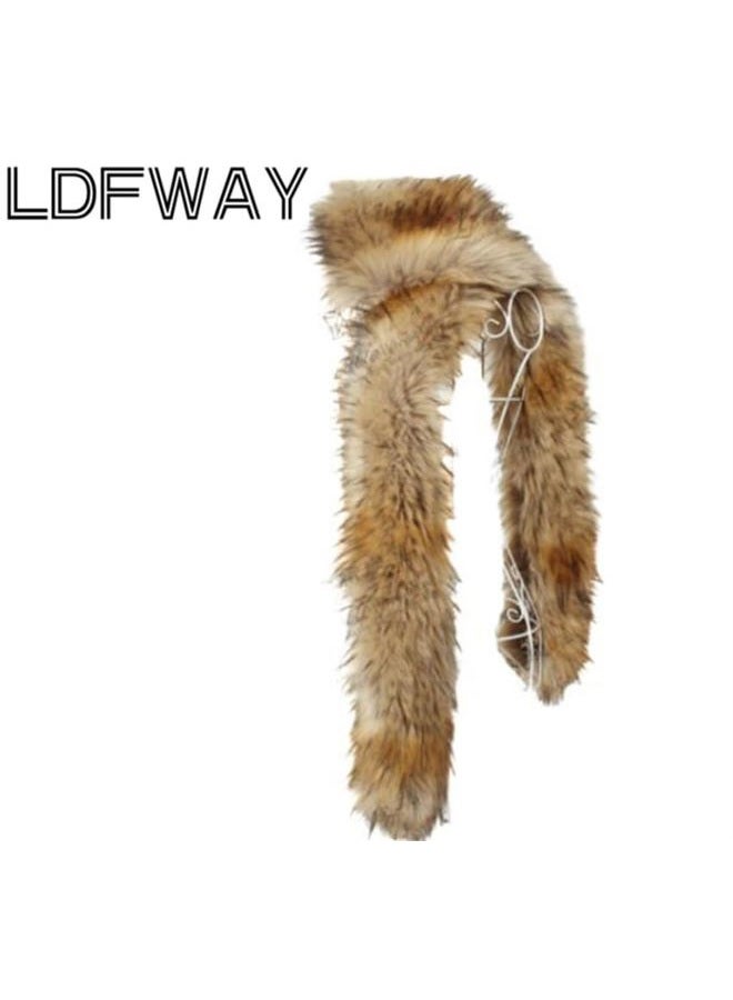 LDFWAY Long Men Women Faux Fur Collar Winter Warm Wrap Stole Scarf Shawl Shrug, Brown 180cm/70.8inch, L - Image 2