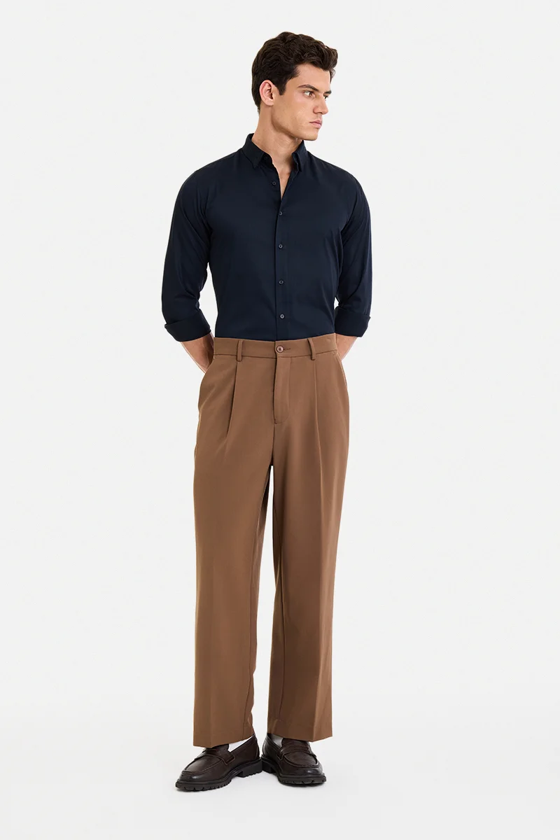 سنيتش Navy Blue Solid Long Sleeve Slim Fit Formal Shirt