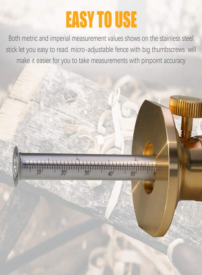MKC Wheel Marking Gauge Kit with 2 Extra Cutter Wheels, Anti Roll Brass Head with Hornbeam Wood Holder, Metric and Imperial Micro Adjuster Ruler, Woodworking Tools Scriber for Woodwork - Image 3