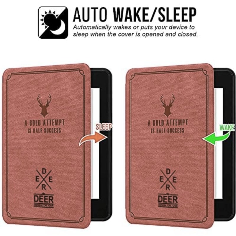 Moca غطاء كيندل بيبر وايت الجيل 12 7" (2024) وغطاء كيندل كولور سوفت 7" (2025) – جلد، تصميم نحيف، وظيفة النوم/الاستيقاظ التلقائية، إغلاق مغناطيسي، متين، خفيف الوزن (أحمر نبيذي) - Image 2