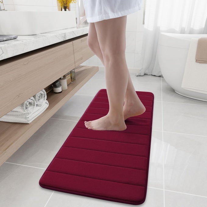 MEMORY FOAM BATH MAT 47 X 17 ULTRA SOFT AND NONSLIP BATHROOM RUGS WATER ABSORBENT AND MACHINE WASHABLE BATH RUG RUNNER FOR BATHROOM SHOWER AND TUB BURGUNDY