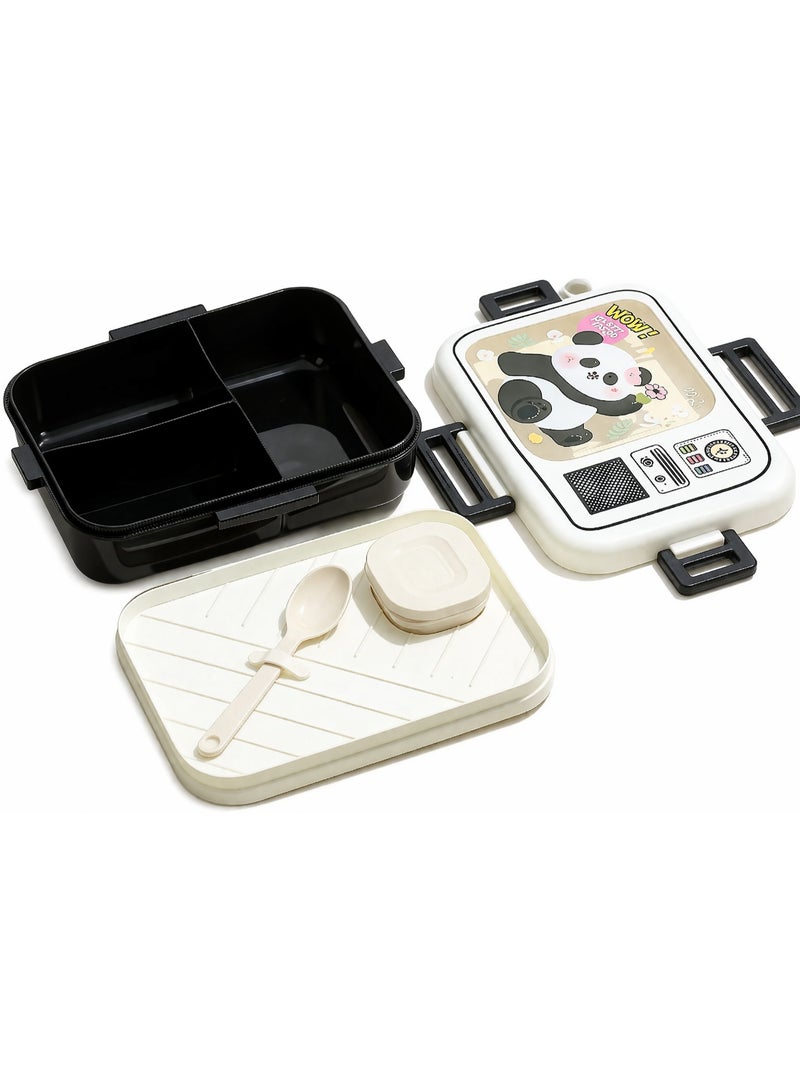 Mobcos Panda White Plastic Multi-Compartment Portable Kids Lunch Box with Secure Locking Lid for Fresh and Organized Meals - Image 2