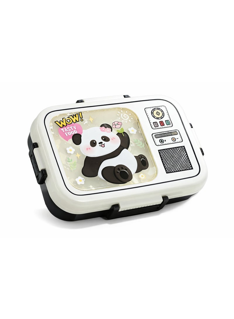 Mobcos Panda White Plastic Multi-Compartment Portable Kids Lunch Box with Secure Locking Lid for Fresh and Organized Meals - Image 1