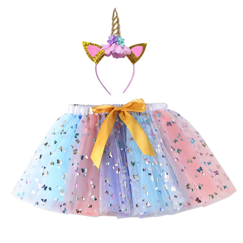 2024 Kids Tutu Skirt with Star Moon Veil and Headwear RS051 gold head hoop 