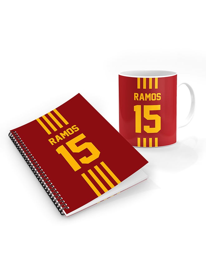 Stylizedd Designer Printed Coffee Mug + A5 Spiral Notebook Memo Notepad Journal Personalised Combo Gift Set Football Team - Spain ,Ramos