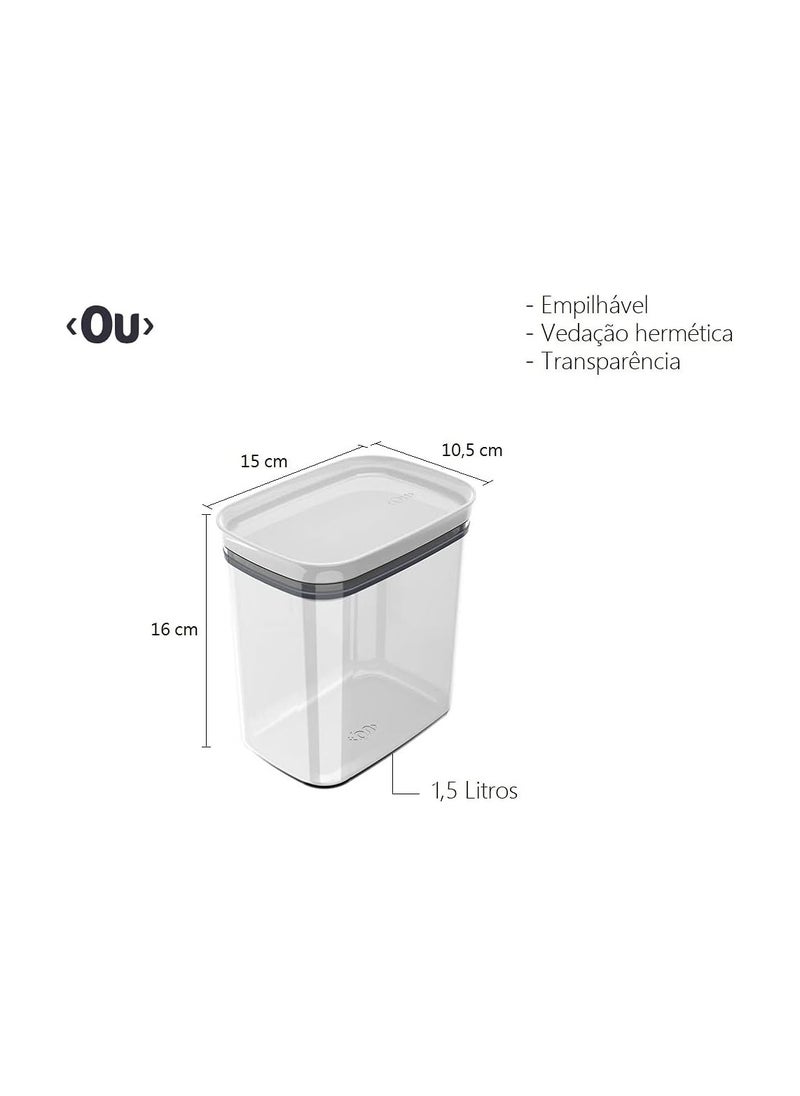 OU Hermetic Rectangular Canister Block, 1.5 Liter Capacity, White