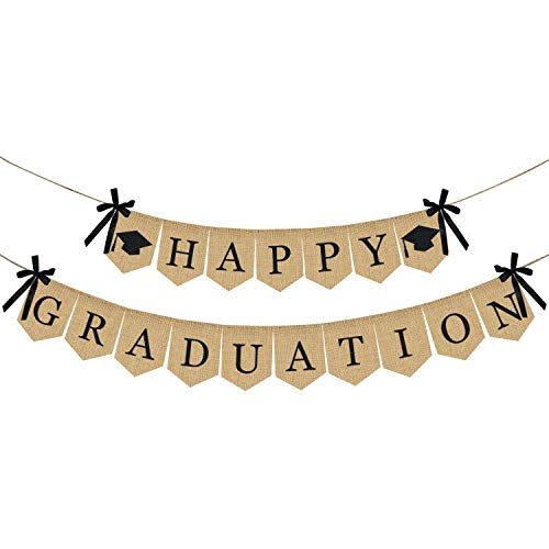 Partyprops Burlap Happy Graduation Banner Rustic Vintage Graduation Decorations Perfect for Grad Party Supplies 2026 Grad Party Decor for Home College Senior High School Prom Decorations - Image 1