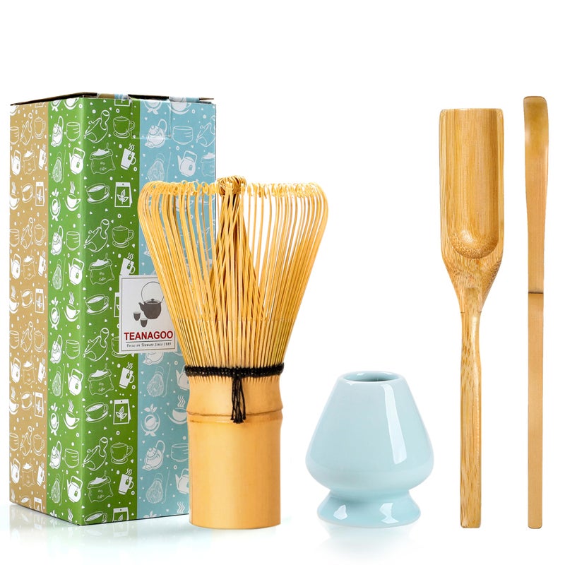 TEANAGOO Matcha Whisk Set Bamboo Matcha Whisk Chasen 4 Pcs Traditional Starter Matcha Set Scoop Chashaku Tea Spoon Whisk Holder Matcha Accessory Bamboo Whisk For Matcha Tea 100prongs