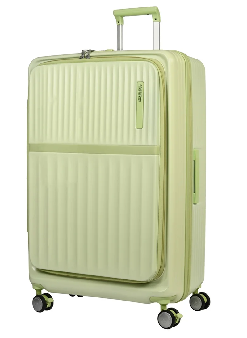 امريكان توريستر Trento + Suitcase, Check-In Size 81 cm / 30 inch, 4 Spinner Wheels, Hard Top, PC, Matcha Green|Book Opening|Expandable|TSA Lock|Waterproof Section - 3 Years International Warranty