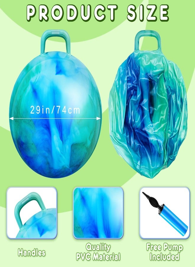 Lewtemi 2 Pcs 29 Inch Big Hopper Ball Jumping Hopping Inflatable Bouncing Ball with Handle and Air Pump for Adults Carnival Outdoor Sports Game(Blue Green Cloud, Blue Pink Cloud) - Image 2