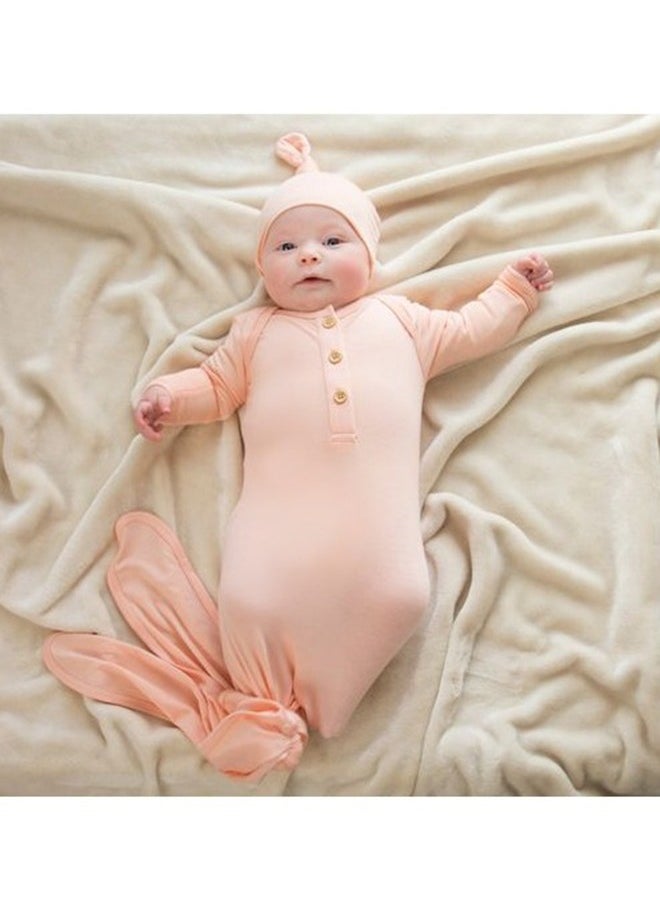 Anvi Baby Organic Bamboo Knotted Gown  & Beanie Set - That's Peachy 0-3M  - Image 3