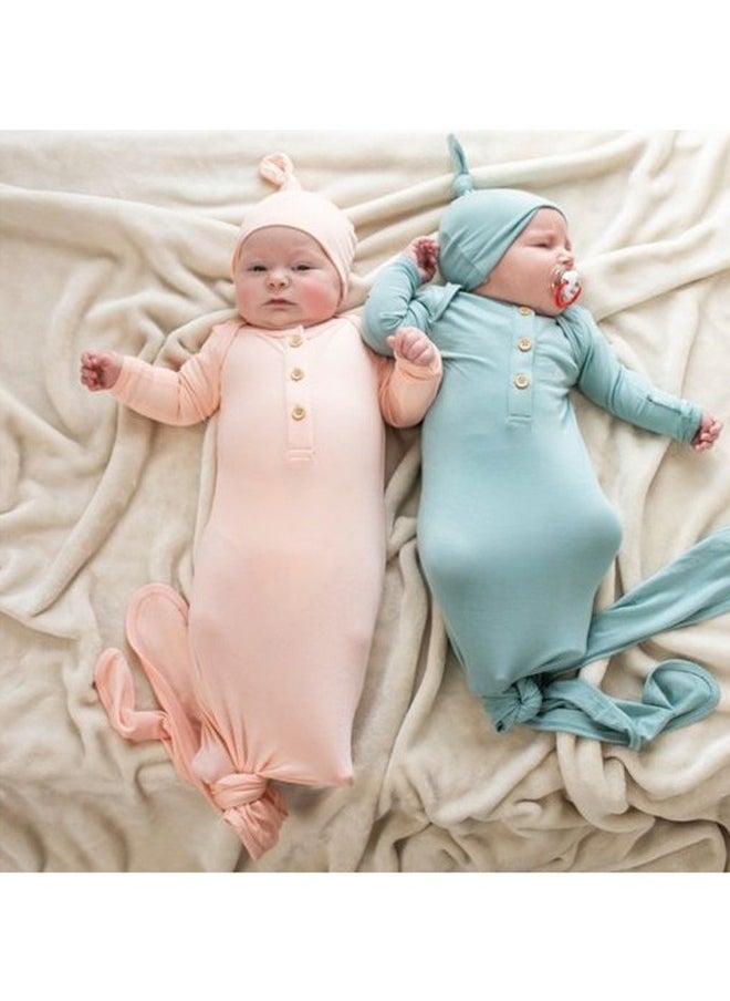 Anvi Baby Organic Bamboo Knotted Gown  & Beanie Set - That's Peachy 0-3M  - Image 5