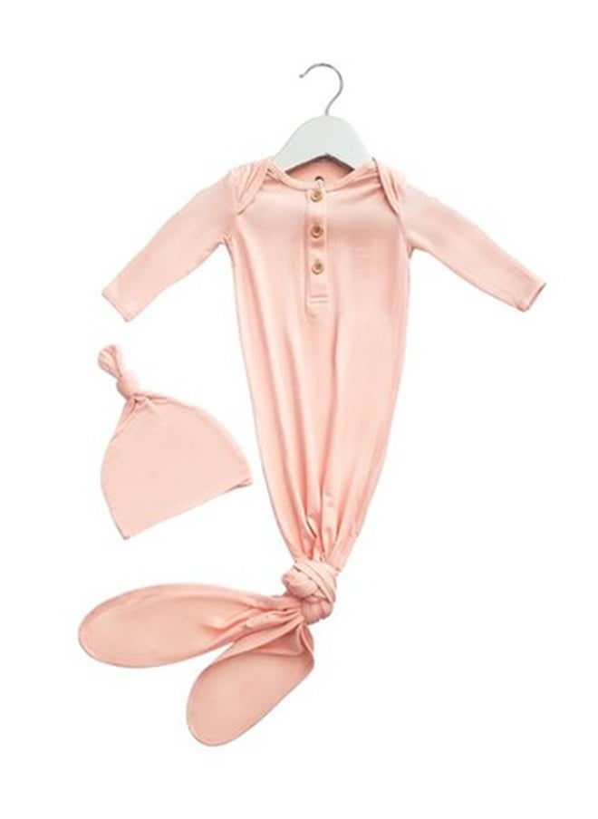 Anvi Baby Organic Bamboo Knotted Gown  & Beanie Set - That's Peachy 0-3M  - Image 1
