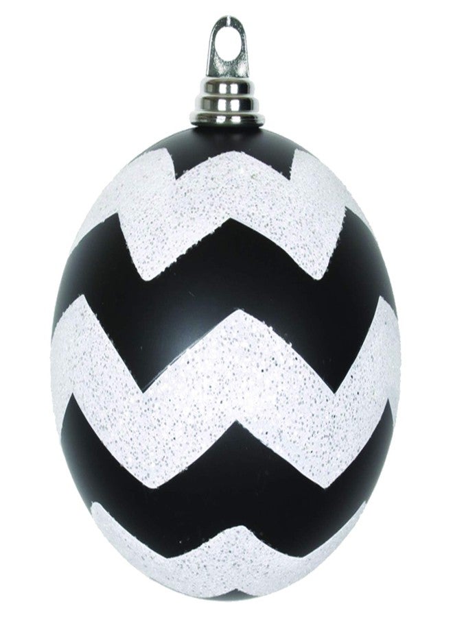Vickerman 6" Christmas Ornament Chevron Ball, Black and White Matte Finish, Shatterproof Plastic, Holiday Christmas Tree Decoration - Image 1