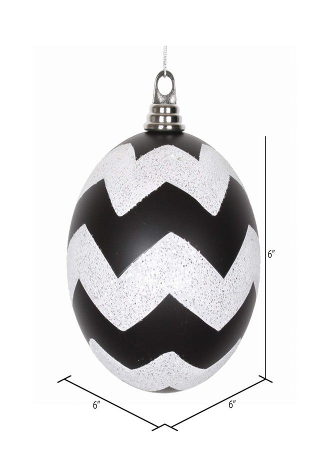 Vickerman 6" Christmas Ornament Chevron Ball, Black and White Matte Finish, Shatterproof Plastic, Holiday Christmas Tree Decoration - Image 2