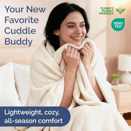 CGK Unlimited Ultra Soft Fleece Blanket Throw Size Flannel Fleece Luxury Throw Blanket Lightweight for Couch Bed Chair Thick Warm and Breathable All Season Cozy Fuzzy AntiStatic Microplush Bedding Cream - Image 3