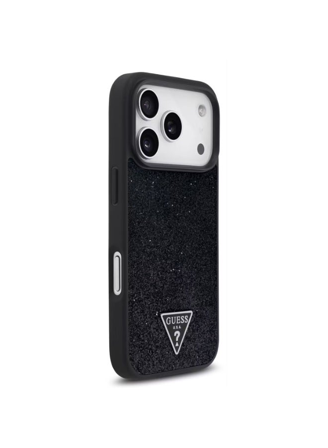 جس جراب Guess MagSafe من جلد البولي يوريثان اللامع الثابت مع شعار مثلث لهاتف iPhone 17 Pro Max، تصميم رفيع، سهل التركيب، تغليف مستدام، قبضة مريحة، حماية من السقوط، تصميم خفيف الوزن - أسود - Image 2
