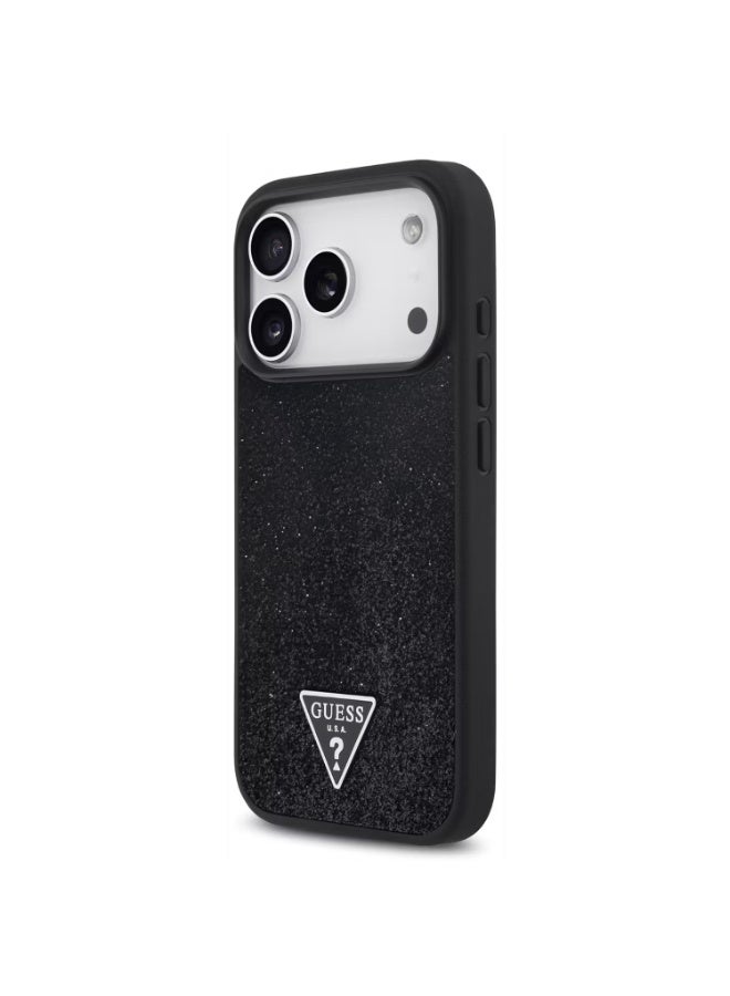 جس جراب Guess MagSafe من جلد البولي يوريثان اللامع الثابت مع شعار مثلث لهاتف iPhone 17 Pro Max، تصميم رفيع، سهل التركيب، تغليف مستدام، قبضة مريحة، حماية من السقوط، تصميم خفيف الوزن - أسود - Image 4