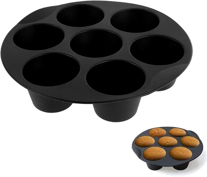 Husaini Mart Husaini Mart Silicone Muffin Cake Cups 7 Cups Round Muffin Mold Tray NonStick Baking Mould for Air Fryer Accessories Muffin Pan Cupcake Baking Mold Perfect for Eggs Muffin Cupcake Molds  - Image 1