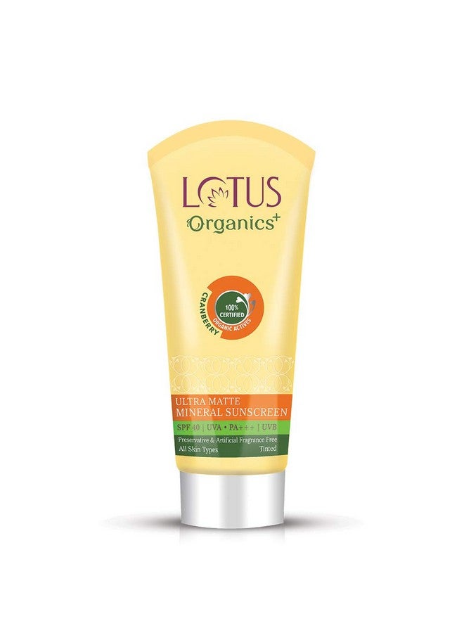 Lotus Organics+ Ultra Matte Mineral Water Resistant And Sweat Resistant Sunscreen Cream - Spf 40 | Pa+++ (100G)  - Image 1