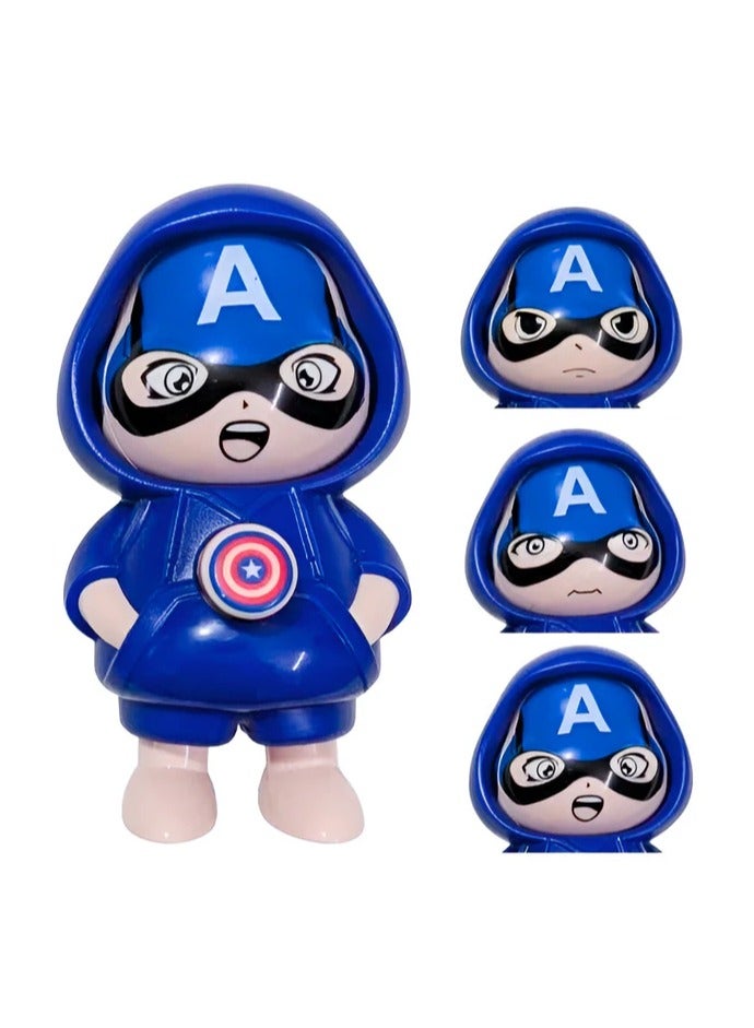 MARVEL Super Cute Face Changing Captain America Spinning Keychain Best Gift for Favorite Person - Face Changing Emoji Doll - Surprise Keychain Changes Face at the Press of a Button, Add a Touch of Fun to Your Keys or Bag Fun Gift for Kids and Adults (1 Piece)  - Image 1