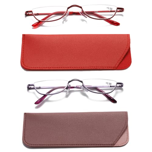 Viseng 2 Pairs Half Frame Reading Glasses for Women Men Slim Half Moon Lens Readers Metal Semi Rimless eyewear +2.0 - Image 1