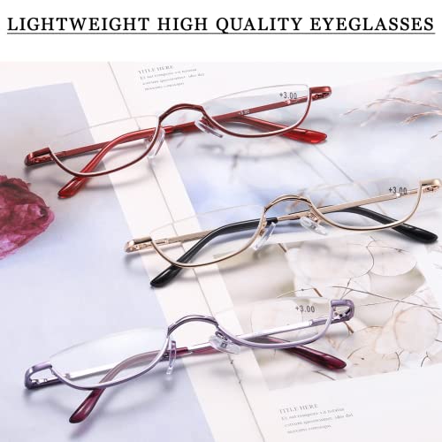 Viseng 2 Pairs Half Frame Reading Glasses for Women Men Slim Half Moon Lens Readers Metal Semi Rimless eyewear +2.0 - Image 5
