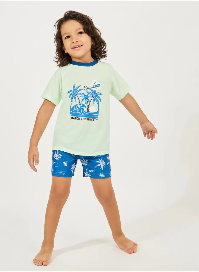 Styli Sea Printed T-Shirt & Short Swimsuit Set