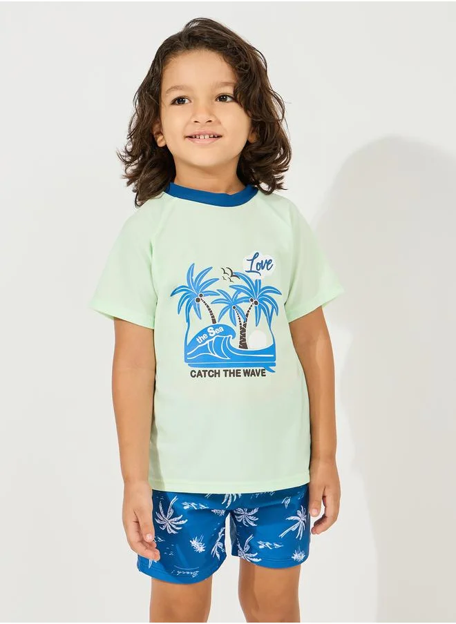 Styli Sea Printed T-Shirt & Short Swimsuit Set
