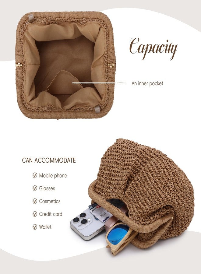 KUANG! Clutch Purses for Women Straw Woven Cloud Dumpling Bag Summer Beach Straw Clutch Crossbody Shoulder Handbag - Image 4