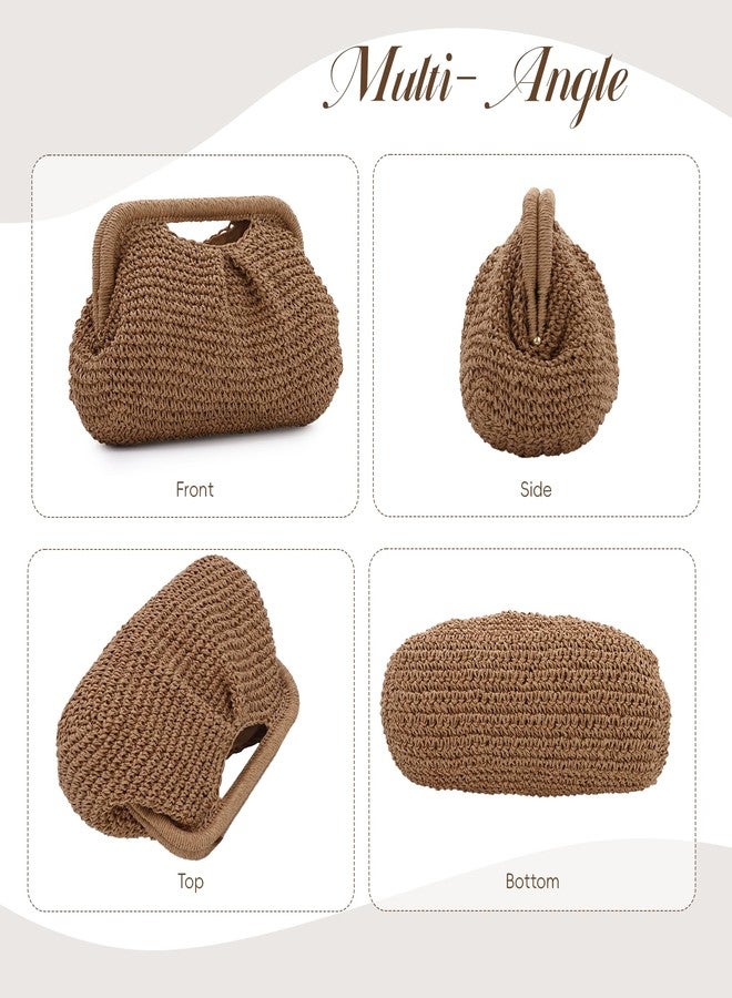 KUANG! Clutch Purses for Women Straw Woven Cloud Dumpling Bag Summer Beach Straw Clutch Crossbody Shoulder Handbag - Image 3