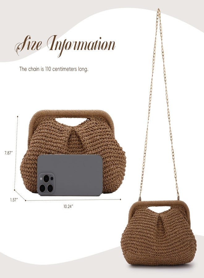 KUANG! Clutch Purses for Women Straw Woven Cloud Dumpling Bag Summer Beach Straw Clutch Crossbody Shoulder Handbag - Image 2