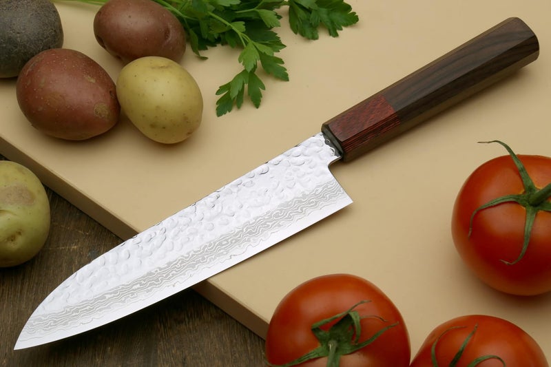 Yoshihiro VG10 46 Layers Hammered Damascus Santoku Japanese Multipurpose Chef Knife (7"(180mm) Rosewood Handle) - Image 3