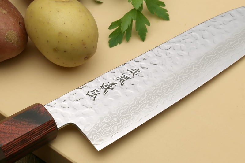 Yoshihiro VG10 46 Layers Hammered Damascus Santoku Japanese Multipurpose Chef Knife (7"(180mm) Rosewood Handle) - Image 4